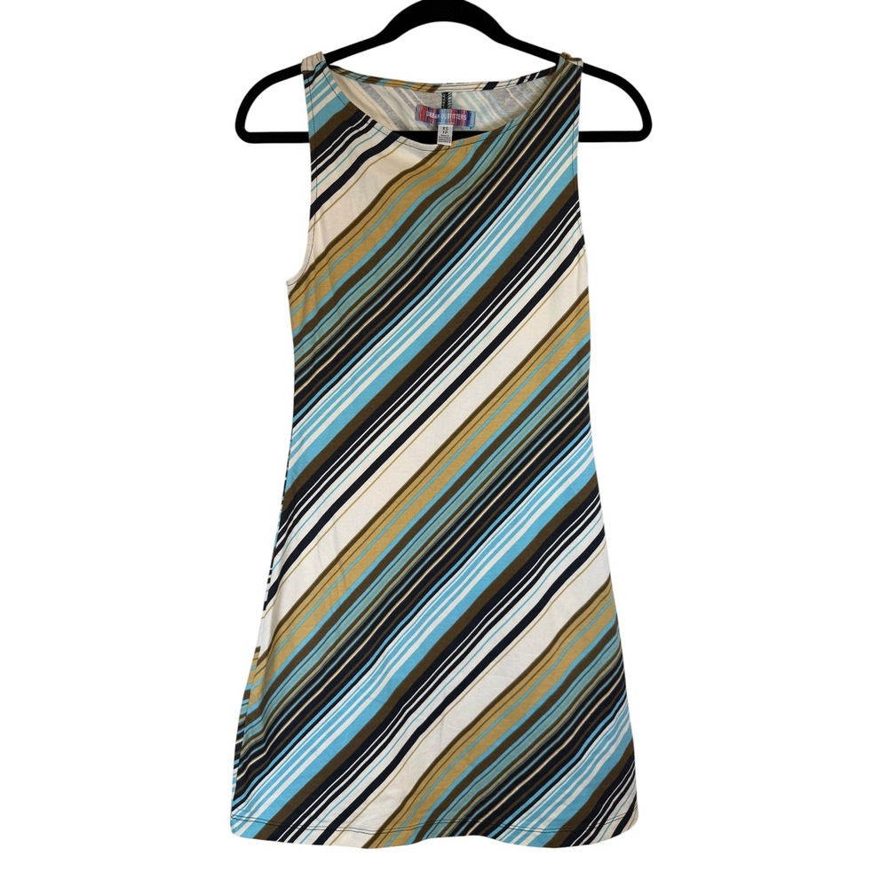 Urban Outfitters Women XS Striped Sleeveless Mini Dress Blue Tan Brown A-Line
